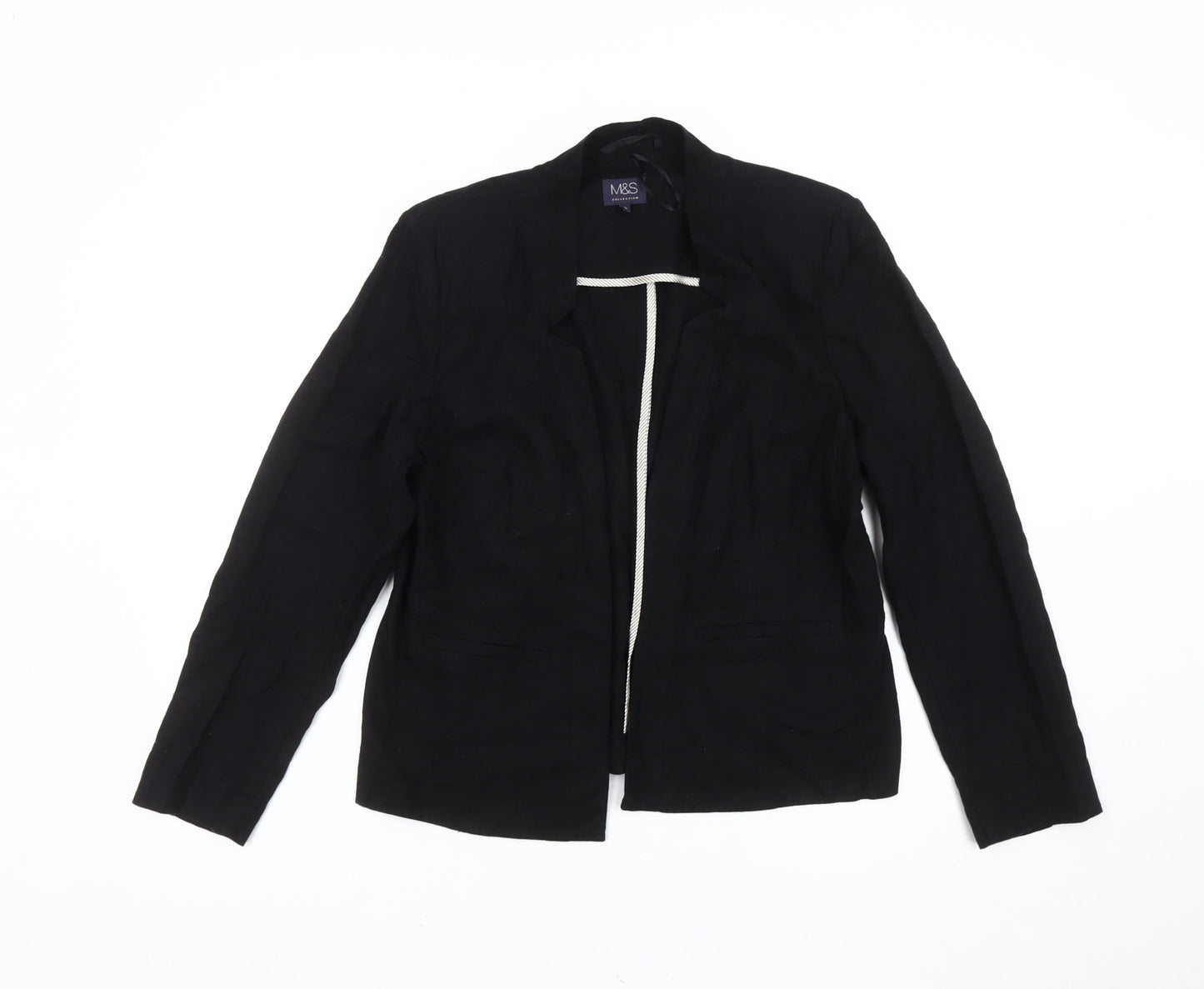 Marks and Spencer Women Black Size 16 Linen Blend Blazer Jacket