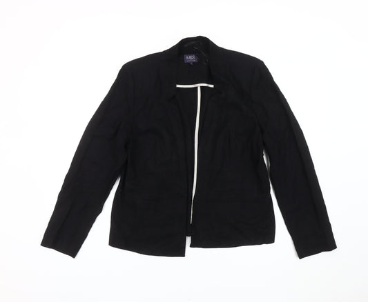 Marks and Spencer Women Black Size 16 Linen Blend Blazer Jacket