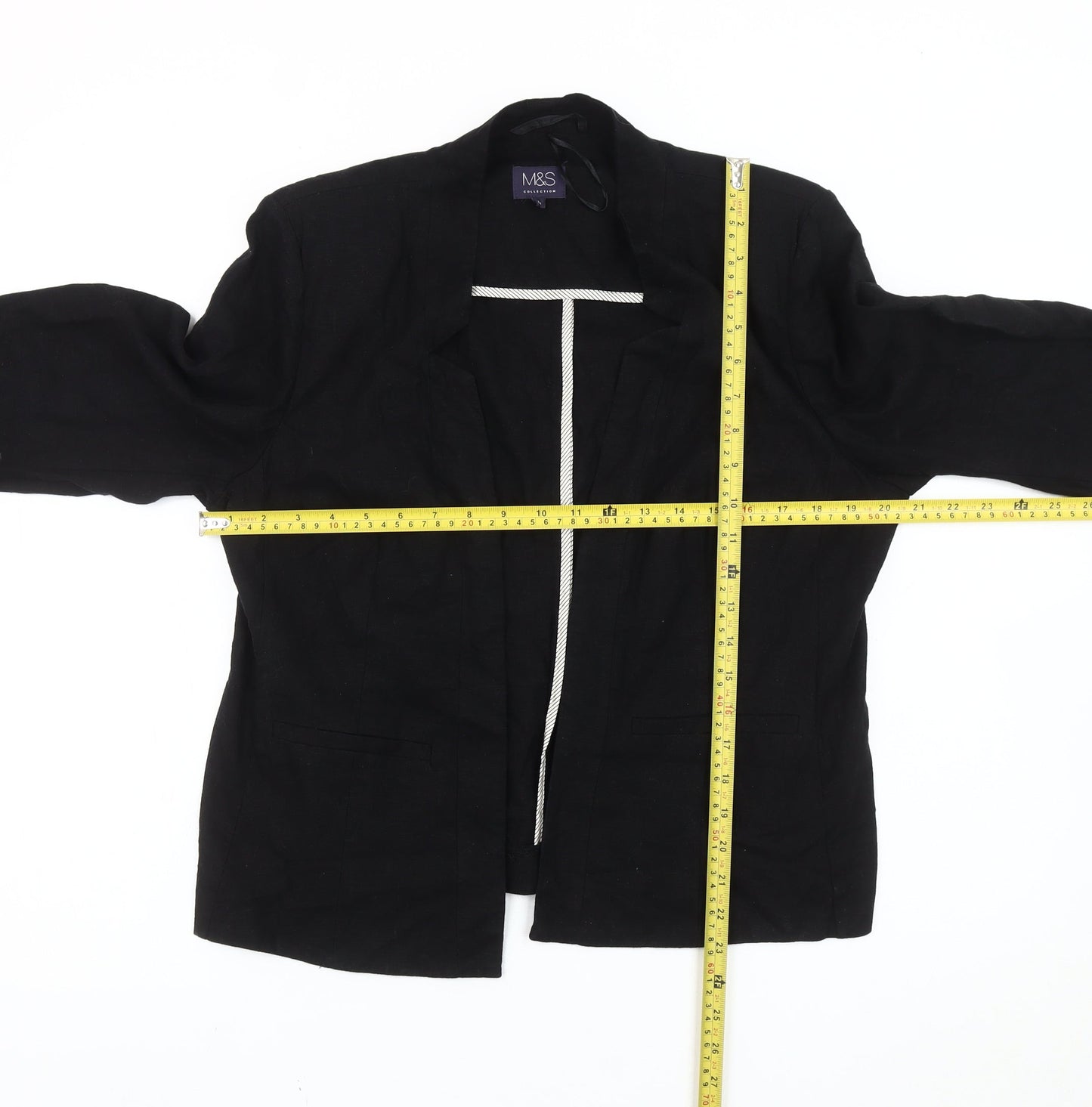 Marks and Spencer Women Black Size 16 Linen Blend Blazer Jacket