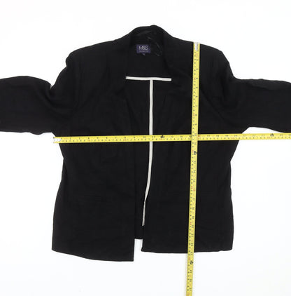Marks and Spencer Women Black Size 16 Linen Blend Blazer Jacket