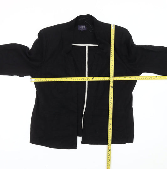 Marks and Spencer Women Black Size 16 Linen Blend Blazer Jacket