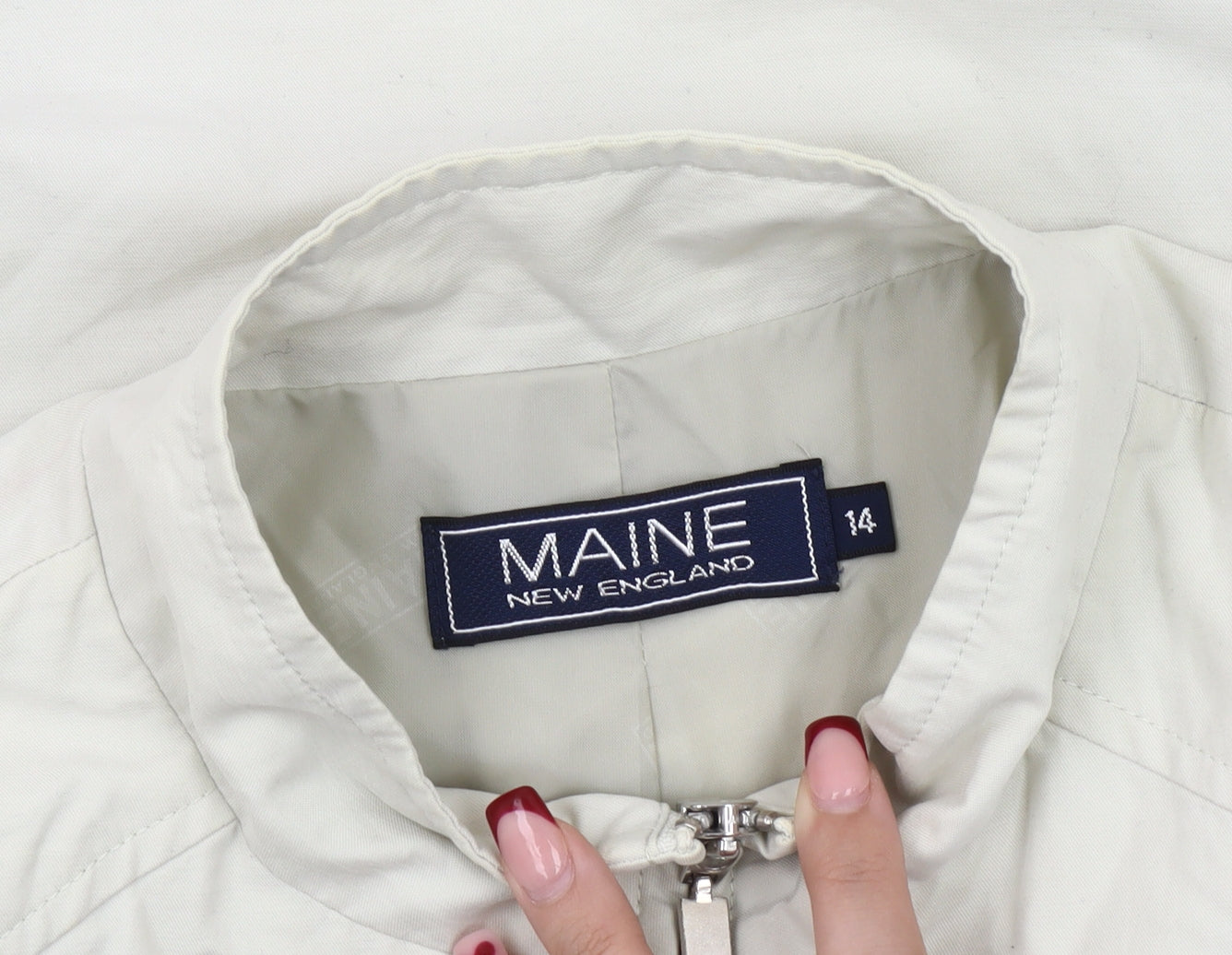 Maine New England Womens Beige Jacket Size 14 Full Zip Lightweight