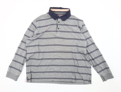 Marks and Spencer Blue Harbour Mens Grey Stripe Long Sleeve Polo L