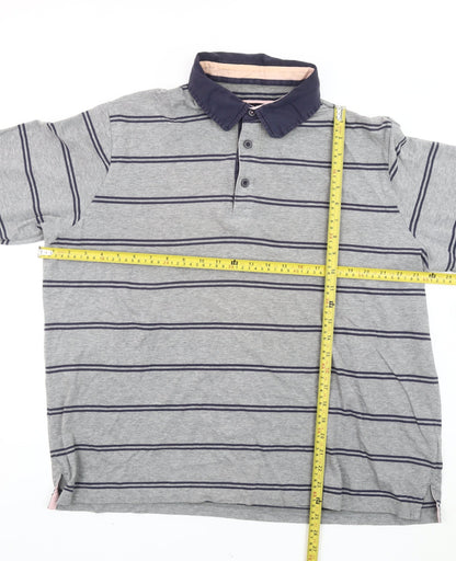 Marks and Spencer Blue Harbour Mens Grey Stripe Long Sleeve Polo L