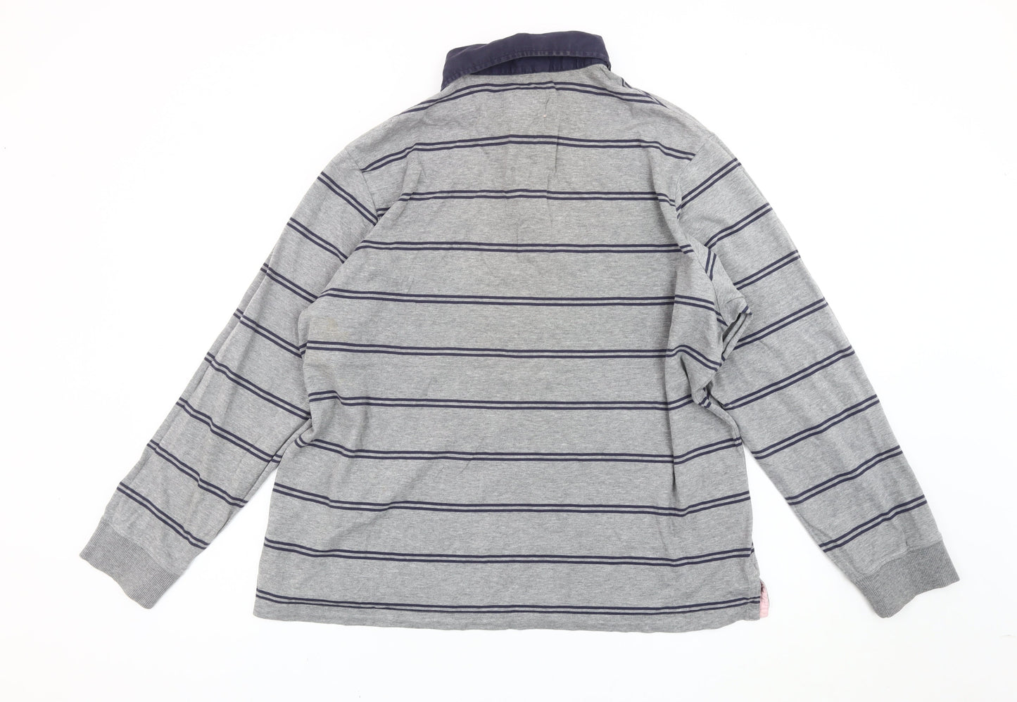 Marks and Spencer Blue Harbour Mens Grey Stripe Long Sleeve Polo L