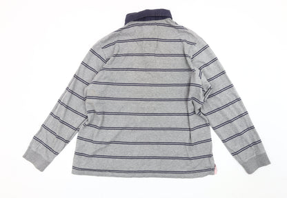 Marks and Spencer Blue Harbour Mens Grey Stripe Long Sleeve Polo L