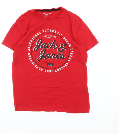 Jack & Jones Men’s Red Graphic Print Crew Neck T-Shirt Size S