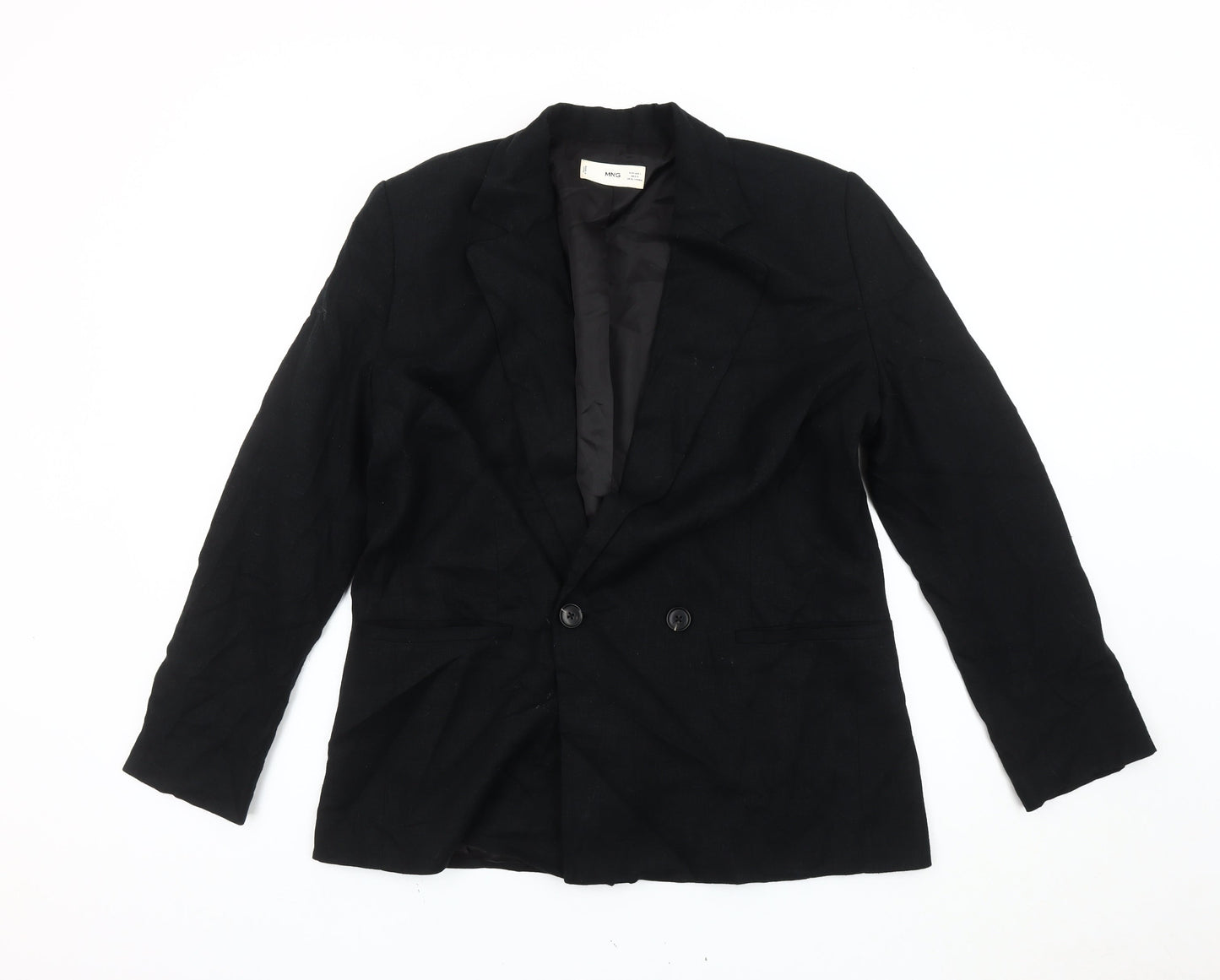 Mango Womens Black Linen Blend Blazer Jacket Size 12 Regular
