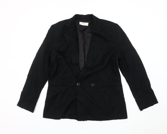 Mango Womens Black Linen Blend Blazer Jacket Size 12 Regular