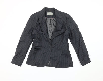 Jigsaw Womens Black Pinstripe Wool Single-Breasted Suit Jacket Size 10