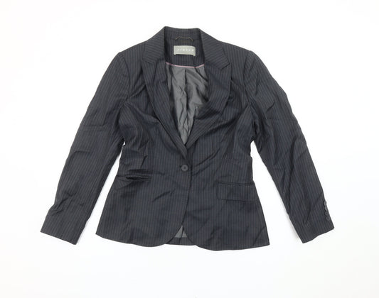 Jigsaw Womens Black Pinstripe Wool Single-Breasted Suit Jacket Size 10