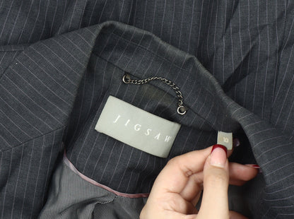 Jigsaw Womens Black Pinstripe Wool Single-Breasted Suit Jacket Size 10