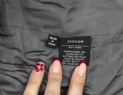 Jigsaw Womens Black Pinstripe Wool Single-Breasted Suit Jacket Size 10