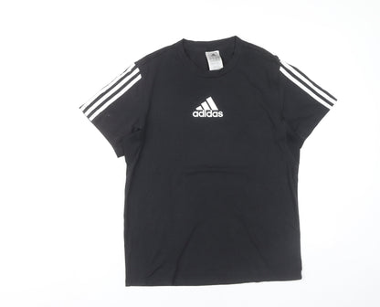 Adidas Women Black M T-Shirt Short Sleeve Cotton Blend Sports Top