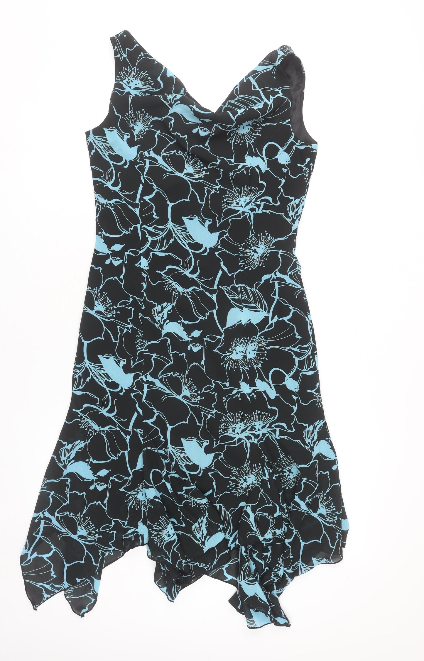 VIA.WAVE Women’s Black Blue Floral Asymmetric Cocktail Dress Size 10