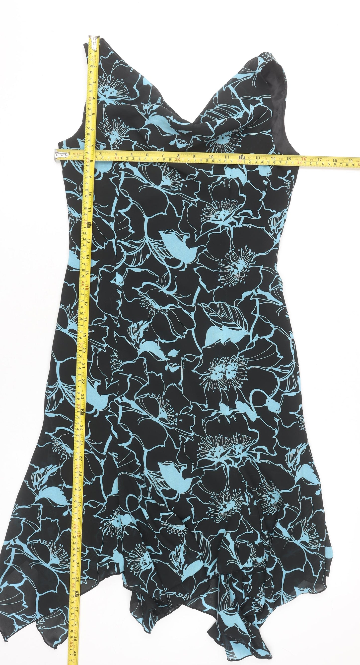 VIA.WAVE Women’s Black Blue Floral Asymmetric Cocktail Dress Size 10