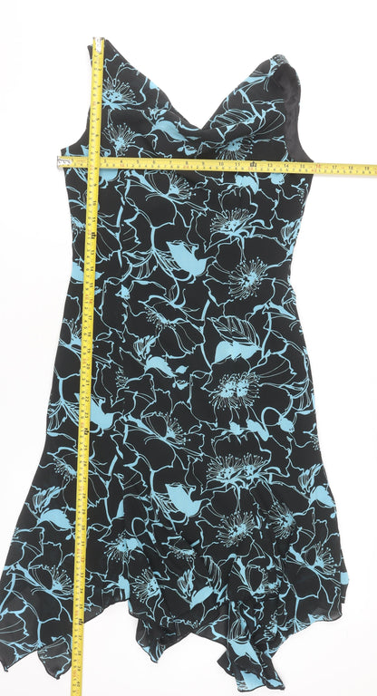 VIA.WAVE Women’s Black Blue Floral Asymmetric Cocktail Dress Size 10