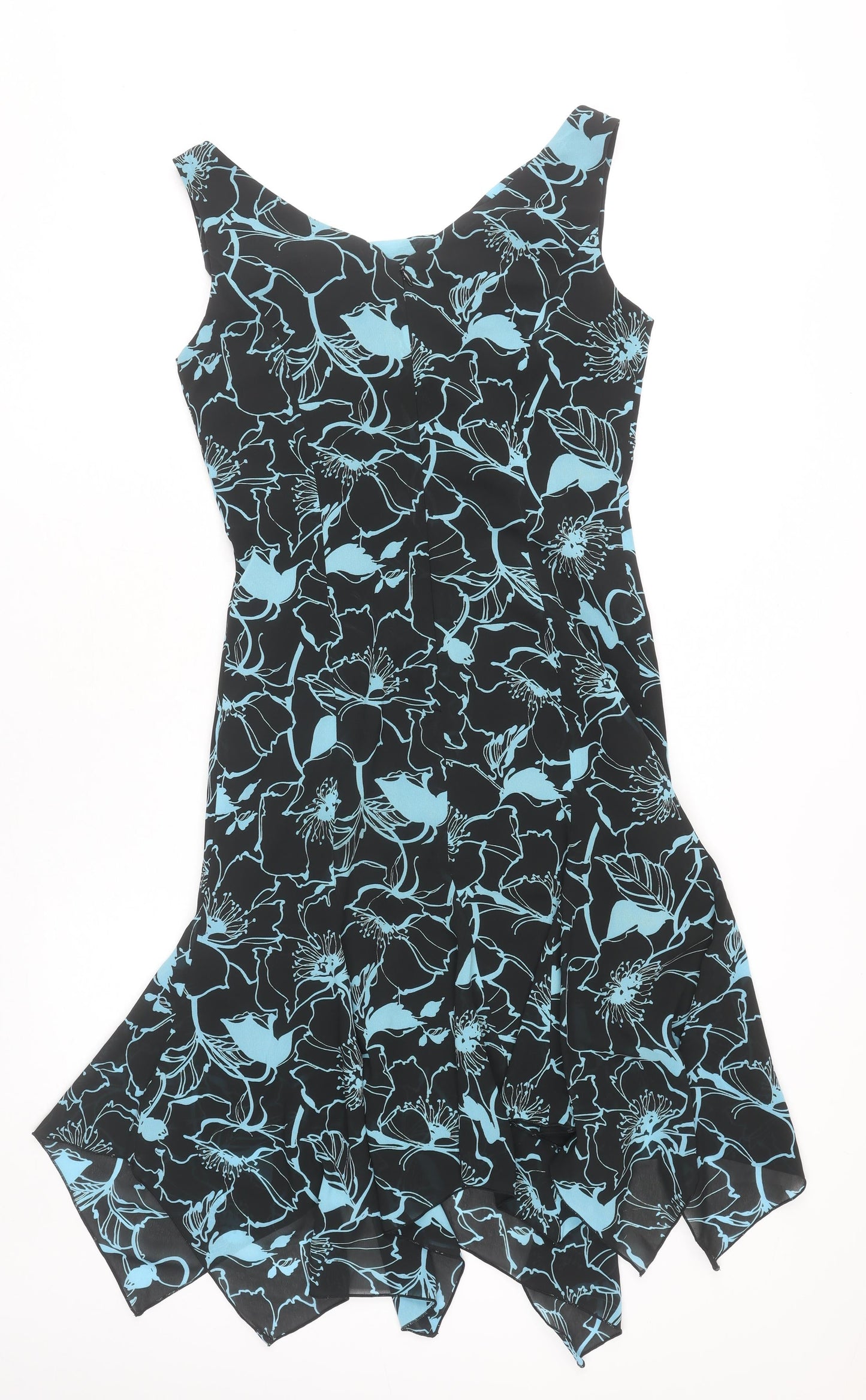 VIA.WAVE Women’s Black Blue Floral Asymmetric Cocktail Dress Size 10