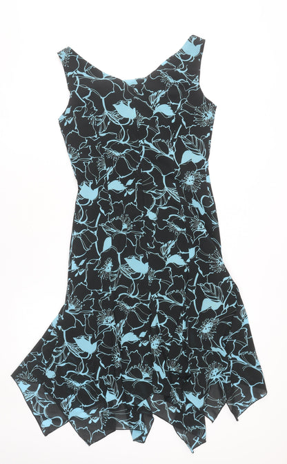 VIA.WAVE Women’s Black Blue Floral Asymmetric Cocktail Dress Size 10
