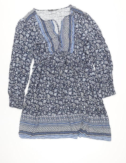 Peacocks Women’s Blue Floral Bohemian Knee Length Dress Size 18