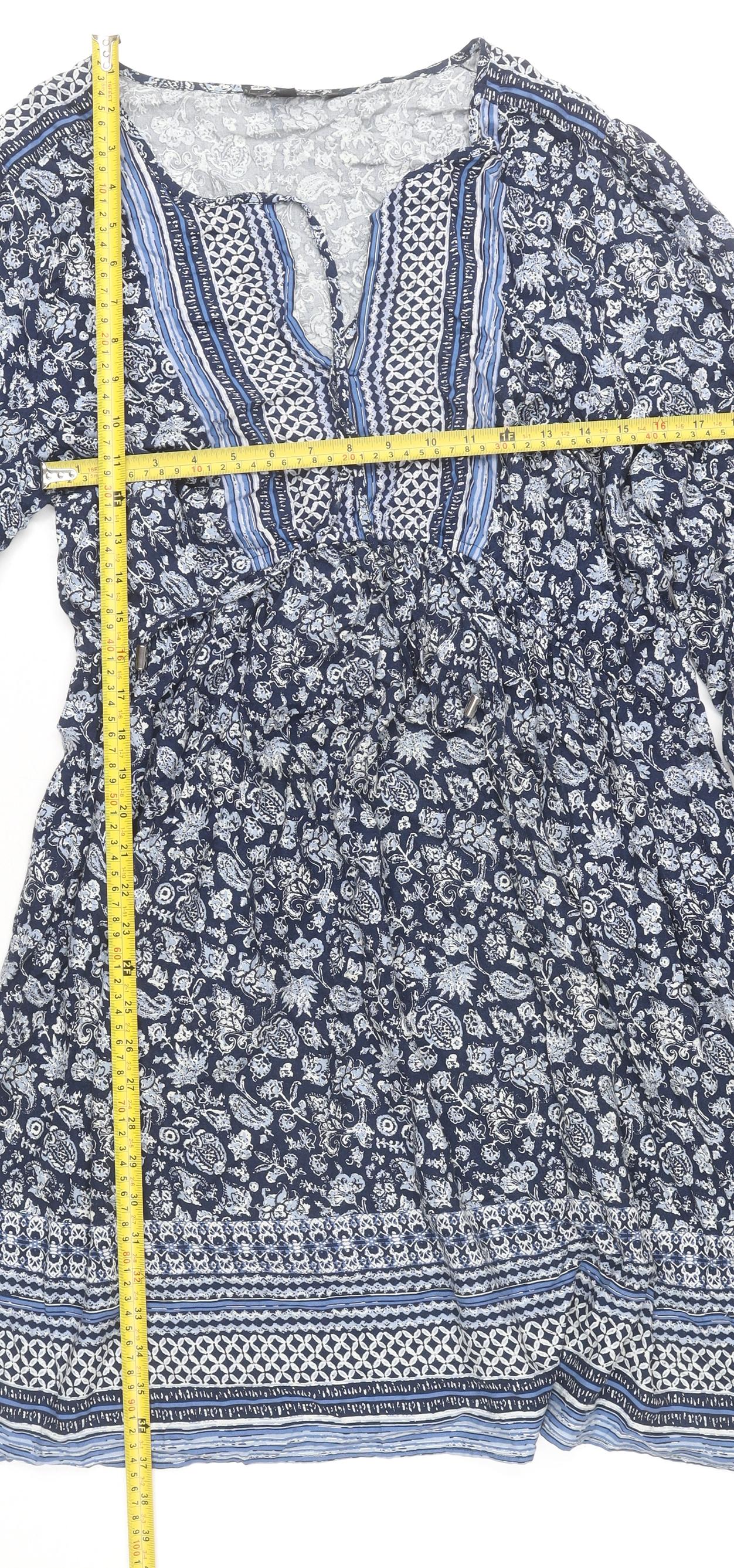 Peacocks Women’s Blue Floral Bohemian Knee Length Dress Size 18