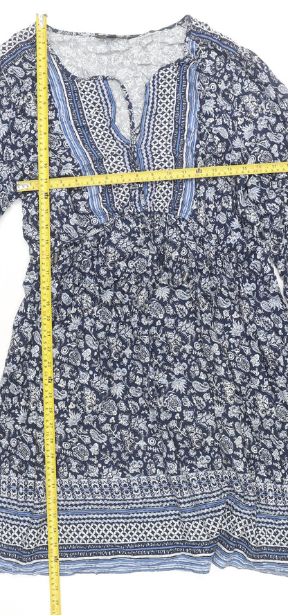 Peacocks Women’s Blue Floral Bohemian Knee Length Dress Size 18