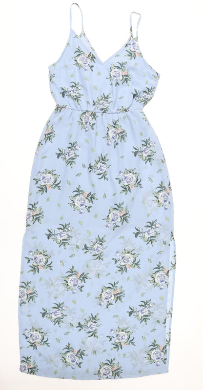 H&M Divided Women’s Blue Floral Midi Slip Dress Size 10 Summer
