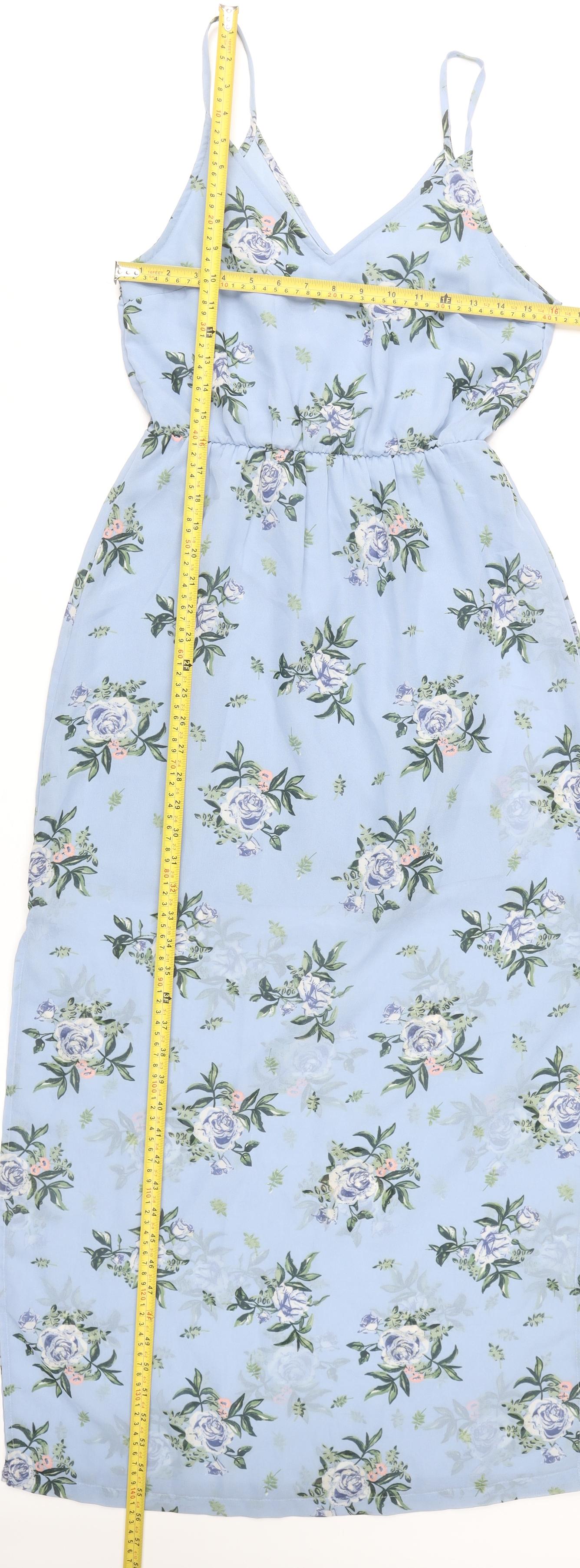H&M Divided Women’s Blue Floral Midi Slip Dress Size 10 Summer