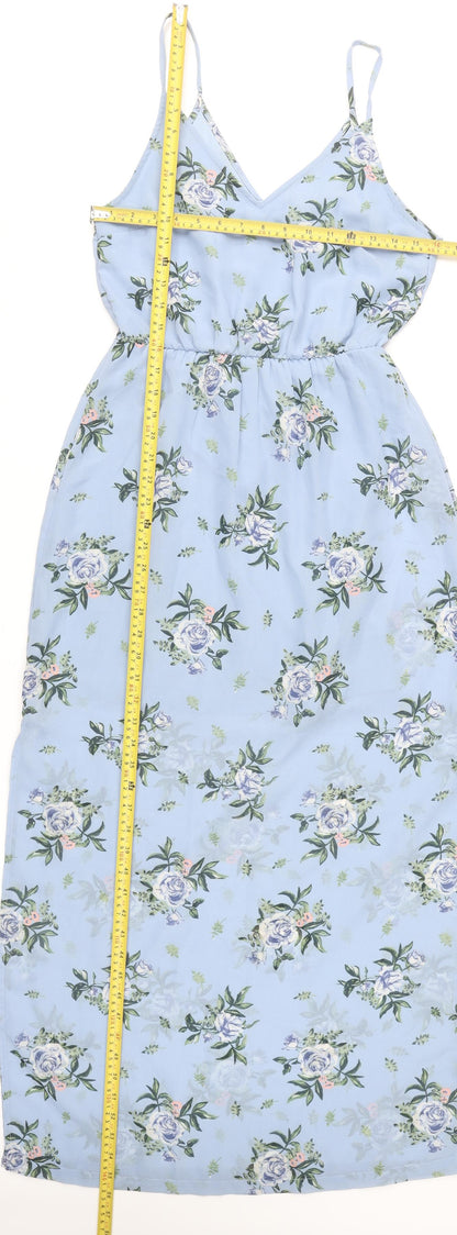 H&M Divided Women’s Blue Floral Midi Slip Dress Size 10 Summer