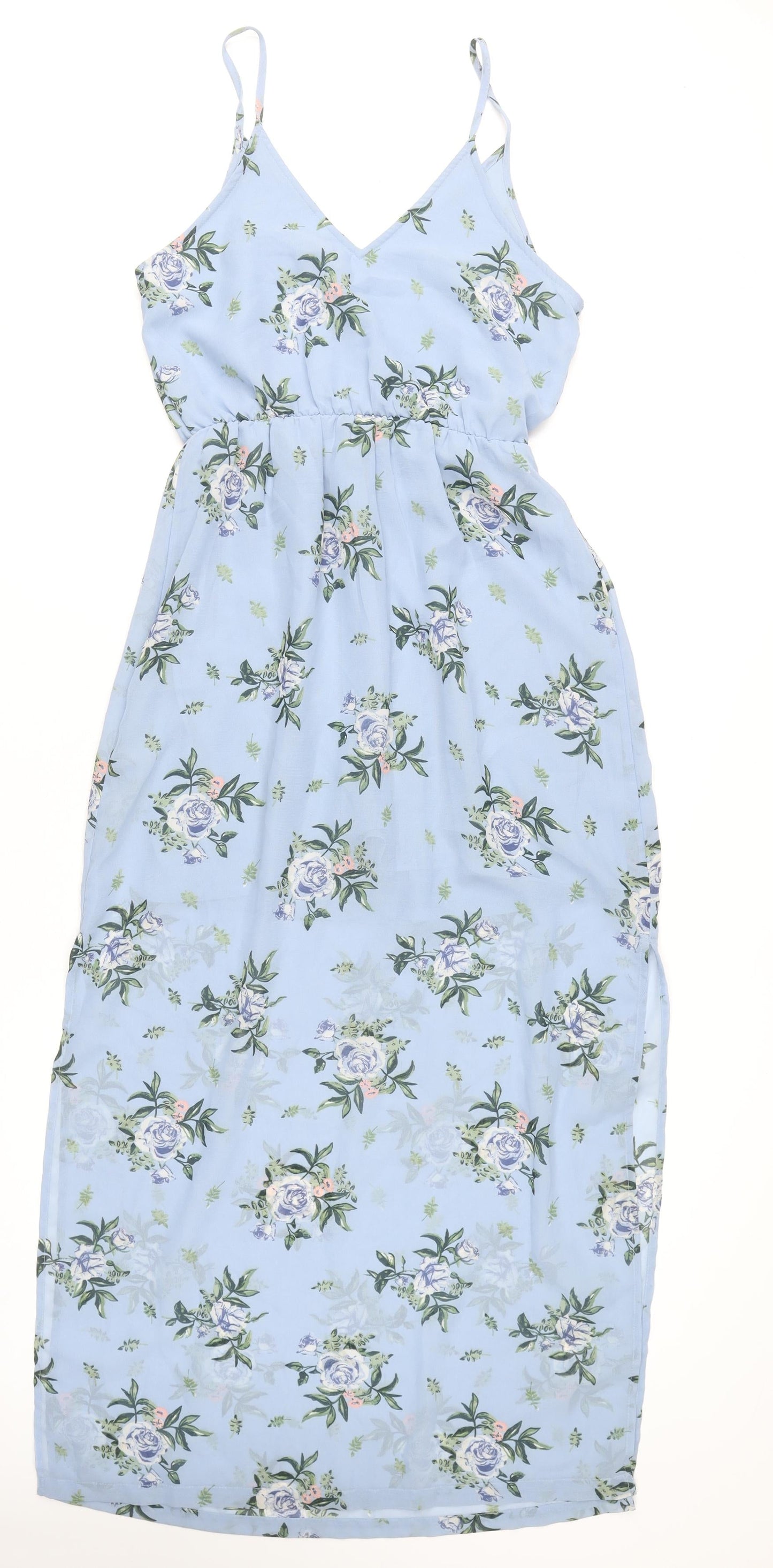 H&M Divided Women’s Blue Floral Midi Slip Dress Size 10 Summer