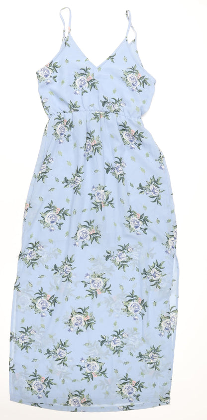 H&M Divided Women’s Blue Floral Midi Slip Dress Size 10 Summer