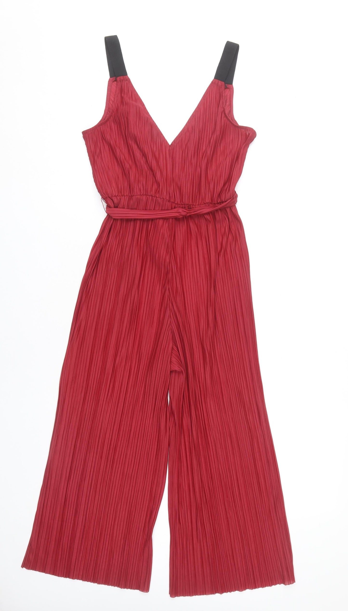 Topshop Women’s Red Pleated Wide-Leg Jumpsuit UK 8 Sleeveless V-Neck