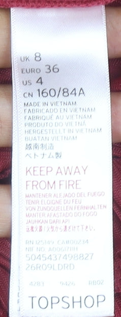 Topshop Women’s Red Pleated Wide-Leg Jumpsuit UK 8 Sleeveless V-Neck