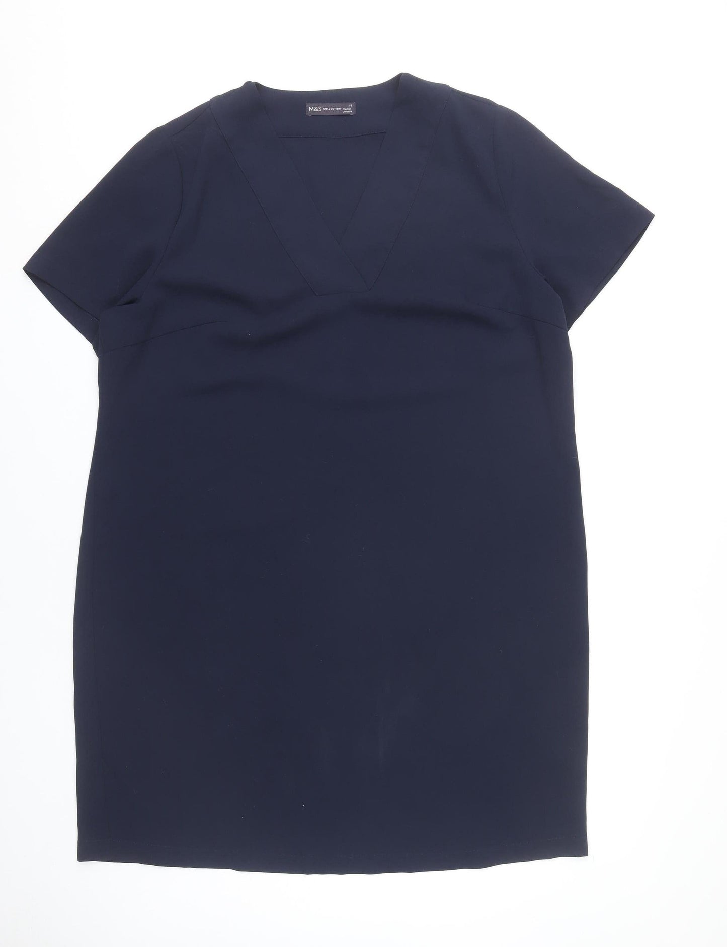 Marks and Spencer Womens Blue Size 18 Shift Dress V-Neck Short Sleeve