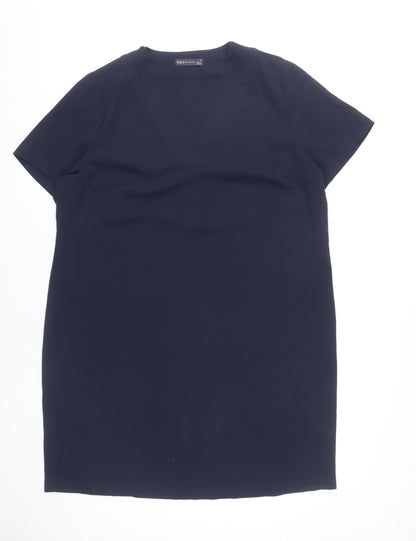 Marks and Spencer Womens Blue Size 18 Shift Dress V-Neck Short Sleeve