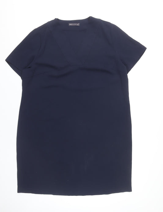 Marks and Spencer Womens Blue Size 18 Shift Dress V-Neck Short Sleeve