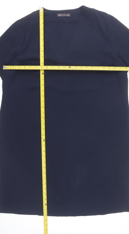 Marks and Spencer Womens Blue Size 18 Shift Dress V-Neck Short Sleeve