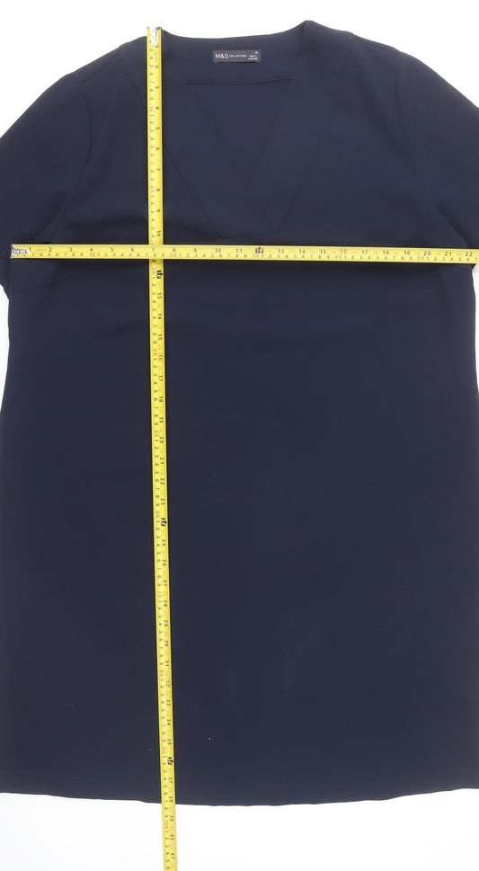 Marks and Spencer Womens Blue Size 18 Shift Dress V-Neck Short Sleeve