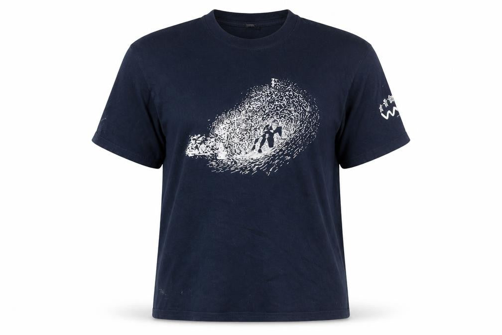 Front view of SG unisex adults blue cotton graphic t-shirt, size M