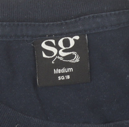 SG Unisex Adults Blue Cotton Graphic T-Shirt Size M