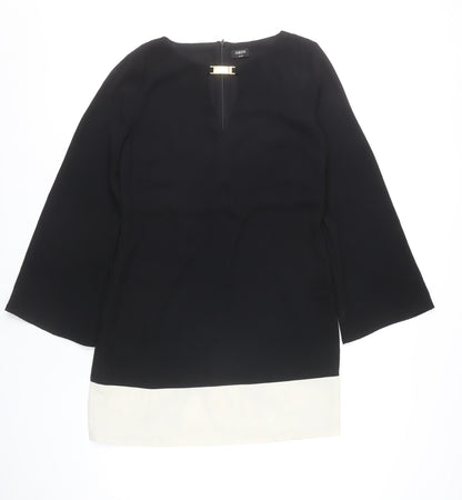 Oasis Women’s Black White Shift Dress Size 14 Colourblock Long Sleeve