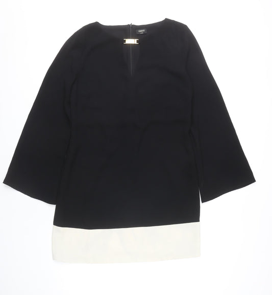Oasis Women’s Black White Shift Dress Size 14 Colourblock Long Sleeve