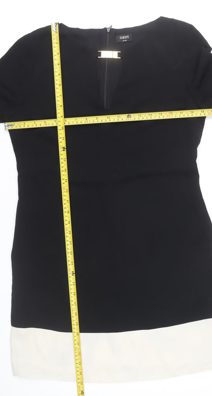 Oasis Women’s Black White Shift Dress Size 14 Colourblock Long Sleeve