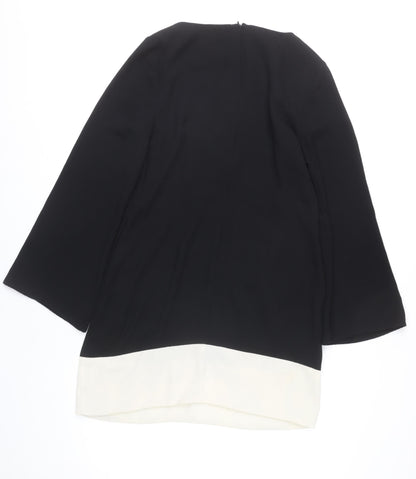 Oasis Women’s Black White Shift Dress Size 14 Colourblock Long Sleeve