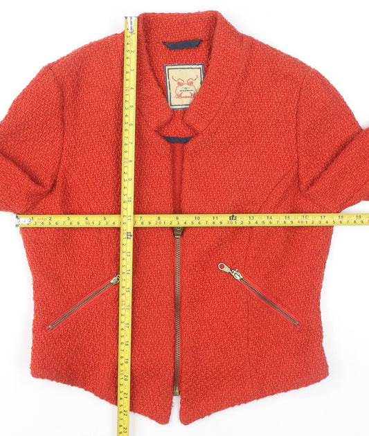 New Look Women Red Tweed Zip Up Jacket Size 12 Long Sleeve
