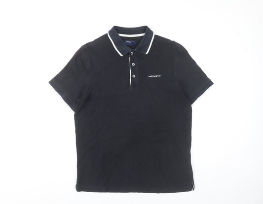 Hackett Golf Men Black Polo Shirt S Cotton Classic Logo