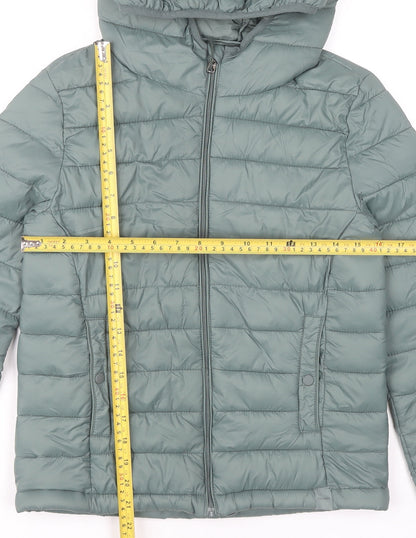 Pull&Bear Womens XS Green Puffer Jacket Hooded Lightweight Coat