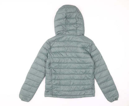 Pull&Bear Womens XS Green Puffer Jacket Hooded Lightweight Coat