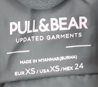 Pull&Bear Womens XS Green Puffer Jacket Hooded Lightweight Coat