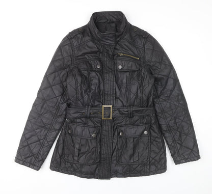 Marks and Spencer Womens Black Quilted Mid Length Belted Jacket UK 10